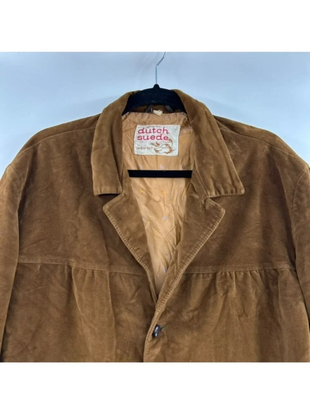 Vintage Dutch Suede Jacket Blazer Men's Size 46 Brown Velvet Button-Front